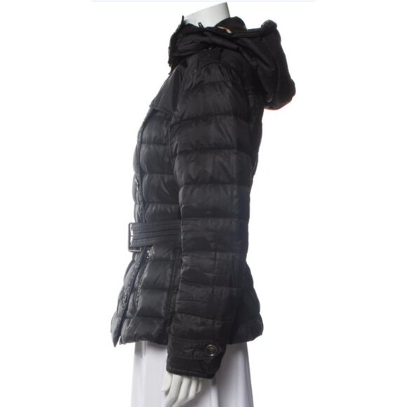 Burberry Brit Black Down Puffer Coat with Iconic Plaid Trim – Size L - Picture 7 of 13